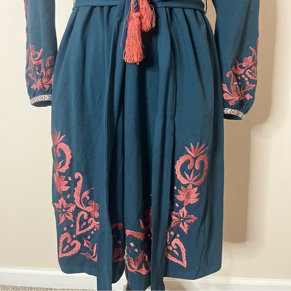 Bohemian Embroidered Teal Midi Dress - Picture 6 of 16